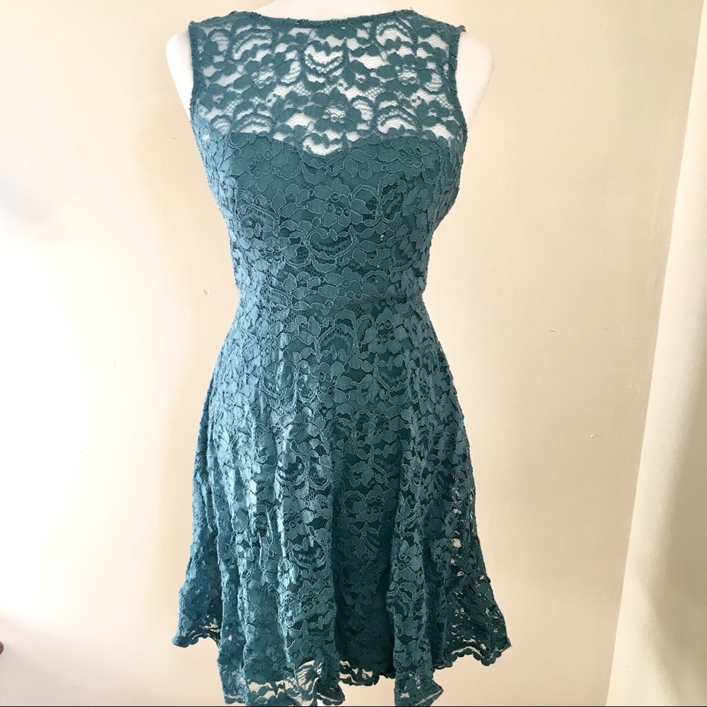 David’s Bridal Teal Blue Lace Dress
